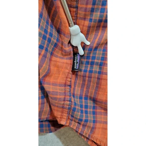 Patagonia Orange and Blue Plaid Casual Button Down Shirt - Picture 6 of 10